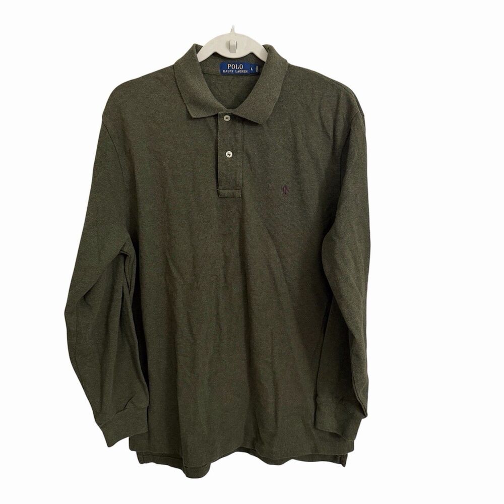 Polo Ralph Lauren Polo Shirt Mens Large Green Horse Pony Long Sleeve Cotton